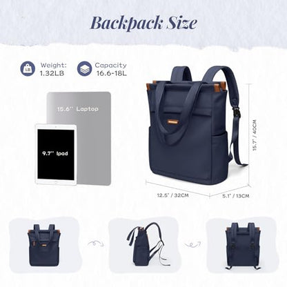 GOLF SUPAGS Convertible Laptop Backpack for Women Casual Daypack Notebook Tote Bag for Work College Travel Leisure (Navy Blue) - color: Navy Blue-n