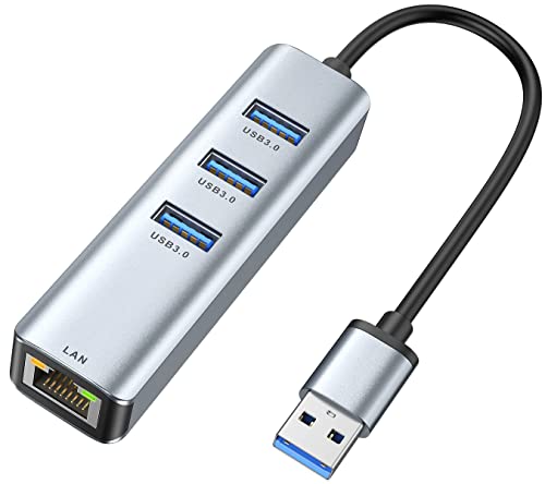 USB 3.0 to Ethernet Adapter,ABLEWE 3-Port USB 3.0 Hub with RJ45 10/100/1000 Gigabit Ethernet Adapter Support Windows 10,8.1,Mac OS, Surface Pro,Linux,Chromebook and More - color: Grey