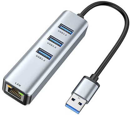 USB 3.0 to Ethernet Adapter,ABLEWE 3-Port USB 3.0 Hub with RJ45 10/100/1000 Gigabit Ethernet Adapter Support Windows 10,8.1,Mac OS, Surface Pro,Linux,Chromebook and More - color: Grey