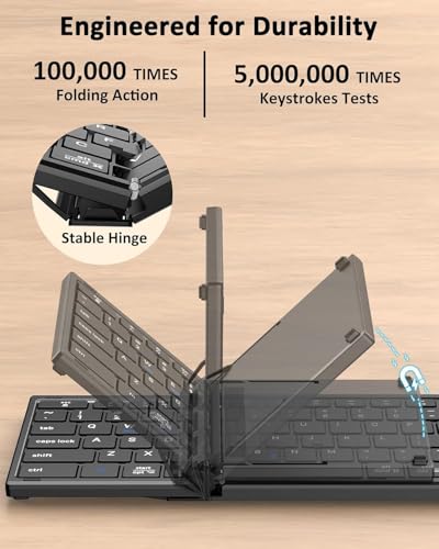 Foldable Keyboard and Mouse,Portable Full-Size Folding Wireless Keyboard Mouse Combo for Business Travel,2.4G+Bluetooth 5.0x2,USB-C Rechargeable,Compatible with iOS/Android/Windows/MacOS(Black)