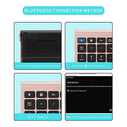 Gugxiom Bluetooth Number Pad,Bluetooth 5.0 Number Pad with Shortcut Keys,22 Keys Portable Financial Accounting Extensions 10 Keys for Laptop Desktop, PC, Pad,Notebook (Gold) - color: Rose Gold
