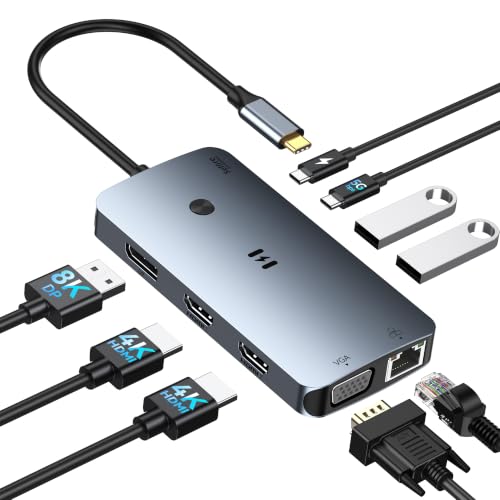 Selore USB C Docking Station Dual Monitor,Laptop Docking Station 3 Monitors | Dual/Triple/Quad display, 2 HDMI+DP+VGA, 100W PD input, 1Gbps Ethernet, 5Gbps USB-A/C, USB C Hub Dongle for DELL, HP and More - color: Dark Gray