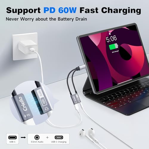 Criello Magnetic USB-C to 3.5mm Audio Adapter and Charger 2 in 1 Headphone and Charger Type C Audio Adapter with PD 60W Fast Charging Dongle Cable for iPhone 17/16/15 Plus Pro Max, iPad Pro, Switch 2