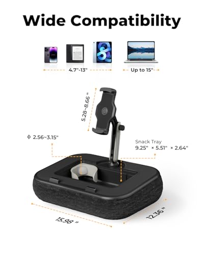 SupeDesk Laptop Lap Desk, Adjustable iPad Holder for Bed, 360° Swivel Tablet Arm, Laptop Desk with Mouse Pad, Snack Bowl & Cup Holder, Fits 4.7–13” Tablets & 15” Laptop (Black) - color: Black