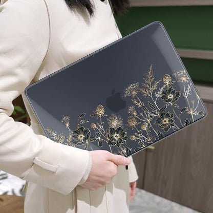 MEEgoodo Printed Case for New MacBook Neo 13 inch 2026 Release(Fit Model A3404), Laptop Hard Shell Cases with Keyboard Skin & Screen Protector & Webcam Covers, Golden Flowers & Herbs - color: Golden Flowers & Herbs