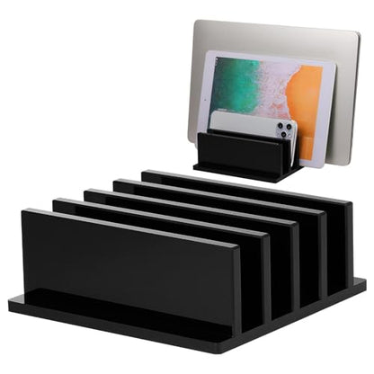Frienda 1 Piece 4-Compartment Acrylic Vertical Laptop Stand, Can Accommodate with a Thickness of Less Than 2 cm, Fits Most Laptop (Black) - style: Black