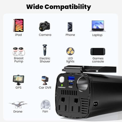 BESTEK 200W Power Inverter, 12V DC to 110V AC Car Plug Adapter Outlet Converter with [30W USB-C]/USB-Fast Charger(18W) / Dual AC Outlets/car Charger for Laptop