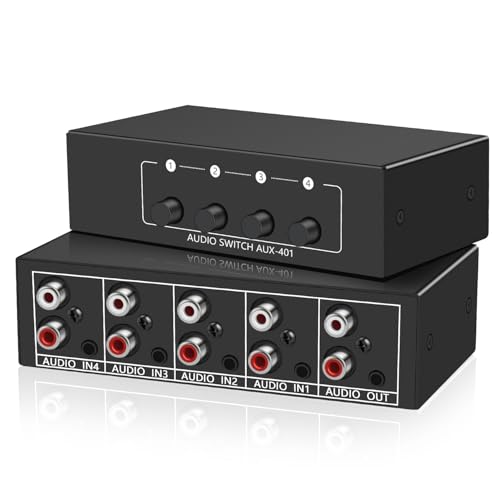 3.5mm Aux + RCA L/R Bi-Directional Stereo Audio Switch 4 in 1 Out A/B Analog Audio Switcher Selector No Power Need - color: Dark Black