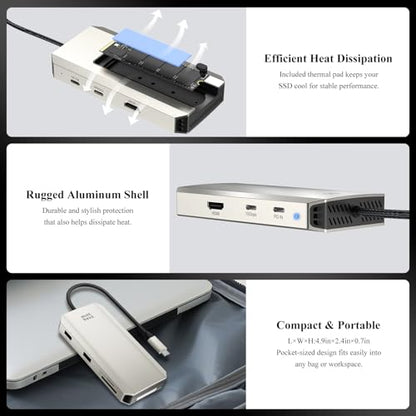 Minthouz USB C Docking Station,8-in-1 USB-C Hub with M.2 NVMe SATA SSD Enclosure,10Gbps Data Transfer, 8K@30Hz HDMI,87W PD,SD/TF Card Reader,USB 3.2 Hub for MacBook Pro/Air, Dell, HP Laptops