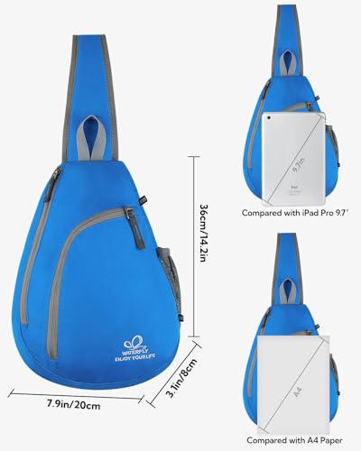WATERFLY Crossbody Sling Bag Small Water Resistant Backpack Lightweight Shoulder Chest Daypack for Men Women Hiking Travel - color: Blue