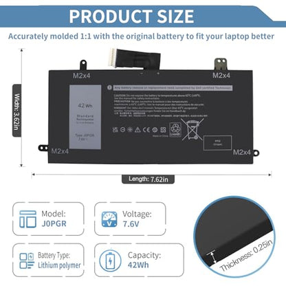 42Wh 7.6V J0PGR Laptop Battery Replacement for Dell Latitude 12 5290 5285 2-in-1 Series Dell Latitude T17G T17G001 T17G002 Series 0J0PGR FTH6F 0FTH6F 0RDYCT RDYCT 1WND8 X16TW 0X16TW FTG78 5250mAh - size: 7 x 2.5 x 0.2 inches J0PGR BATTERY