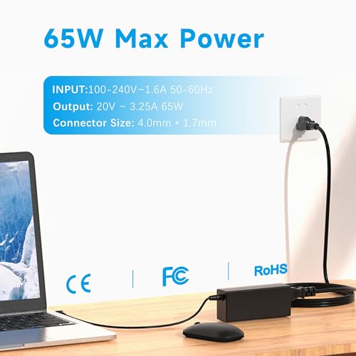 Charger Compatible with Lenovo Ideapad 1 3 65W 4.0*1.7mm Tip Adapter | Compatible with IdeaPad 1 3 5 330-14, 330-15 330-17 510-15 330s-14 330s-15 4 5 6, 110 510 520 530s Yoga 710s S145 S340 710