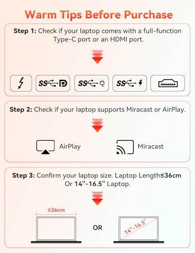 One Cable Connetion 14“ 1080P Laptop Screen Extender (Windows & Mac) | Hybrid USB-C HDMI Wired & Wireless Travel Extended Display, Triple Monitor for 12-16.5" Laptop, Support MacBook M1/M2/M3
