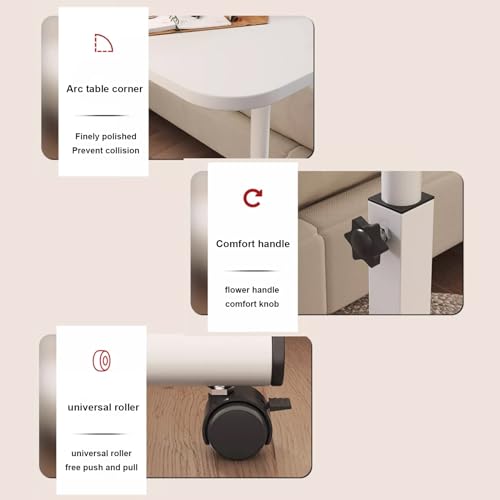Rolling Standing Desk Tilting Overbed Table with Wheels Height Adjustable Tray Table for Laptop Bed Sofa Side Table with Single Baffle Strips Svart Black Table Legs,Natural-White Table Legs - color: Natural, size: White table legs