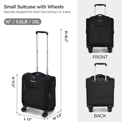 Hanke Underseat Carry On Luggage with Wheels, Lightweight Small Suitcase Airline Approved 16 Inch Softside Personal Item Travel Bag for Women Men, Compact Under Seat Luggage with Spinner Wheels,Black - color: Black