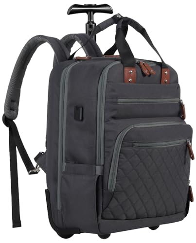 Rolling Backpack, Carry On Luggage Travel Backpack with Wheels, Flight Approved Anti Theft Rolling Bookbag Fits 15.7" Laptop, Rolling Backpack Bag with USB Port for Men Women, Grey
