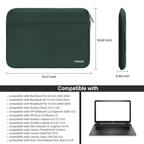 MOSISO Laptop Case 13-14 inch, 13.3 inch Laptop Sleeve Bag Compatible with MacBook Air 13 13.6/Pro/Neo 13/Pro 14, HP Dell ASUS Lenovo,Neoprene Carrying Case with Horizontal Pocket, Emerald Green - color: Emerald Green