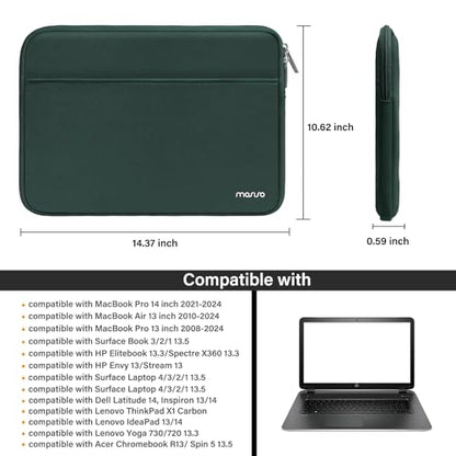MOSISO Laptop Case 13-14 inch, 13.3 inch Laptop Sleeve Bag Compatible with MacBook Air 13 13.6/Pro/Neo 13/Pro 14, HP Dell ASUS Lenovo,Neoprene Carrying Case with Horizontal Pocket, Emerald Green - color: Emerald Green