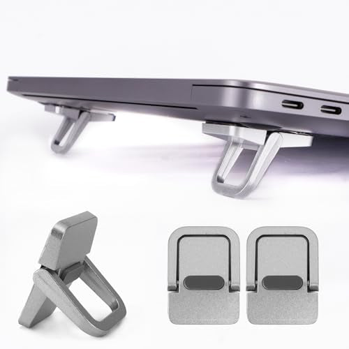 2 Pack Mini Laptop Stand - Portable Foldable & Self-Adhesive Ergonomic Riser for Laptops Tablets (Silver) - Space Saving Design