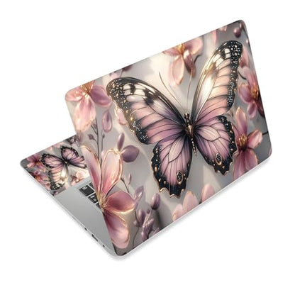 Universal Laptop Skin Sticker Decal,15.6 Inch Laptop Vinyl Cover for 13" 14" 15.6" Laptop,Scratch-Resistant Waterproof Protector Wrap,Reusable with Wrist Pads,Lilac Gilded Butterfly - color: Lilac Gilded Butterfly