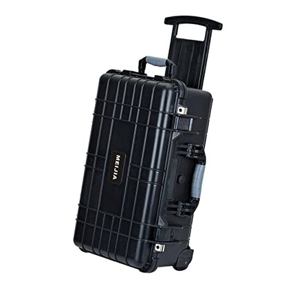 MEIJIA All Weather Rolling Waterproof Protective Case, Hard Camera Case,Dry Case with Retractable Pull Handle and Wheels,Foam Inserted, Elegant Black,22 x13.81x9inches - color: Black