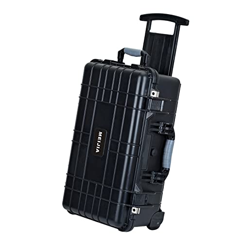 MEIJIA All Weather Rolling Waterproof Protective Case, Hard Camera Case,Dry Case with Retractable Pull Handle and Wheels,Foam Inserted, Elegant Black,22 x13.81x9inches - color: Black