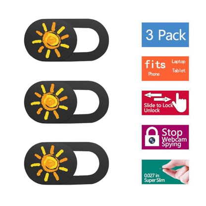 SIREG Webcam Cover Ultra Thin - Web Camera Cover fits Laptop,Tablet,PC,Computer, Smartphone, Protect Your Privacy and Security,Strong Adhesive (Sun-Black & 3 Pack) - color: Sun-Black & 3 pack