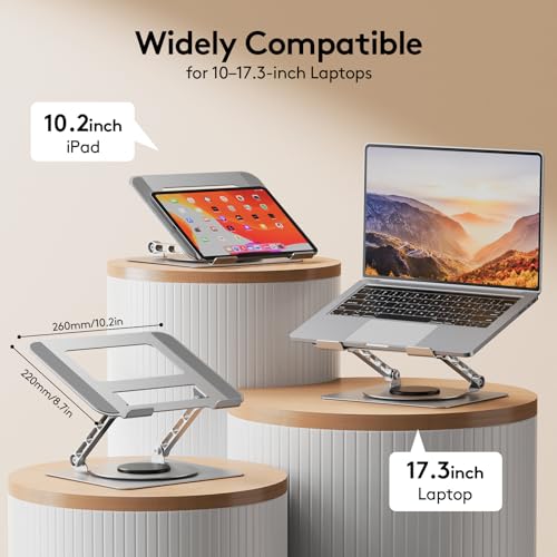 TECKNET Laptop Stand for Desk - 360° Rotating Base, Ergonomic Foldable Computer Stand for Laptop Riser, Height Adjustable, Compatible with MacBook Pro, Dell XPS, HP, and All Laptops 10-17" (Silver) - color: Silver