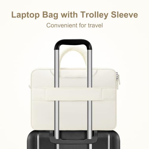 MOSISO Laptop Bag 16 inch, 15-15.6 inch Puffy Laptop Sleeve Compatible with MacBook Pro 16/Air 15,HP Acer Dell Lenovo Notebook, Messenger Briefcase Quilted Bag with Trolley Sleeve&Flower Pendant, Sand - color: Sand