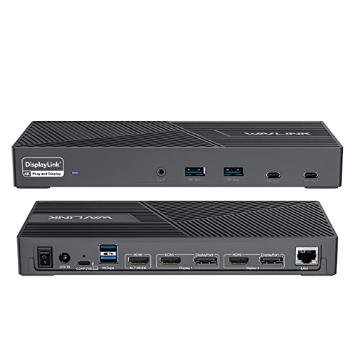 WAVLINK DisplayLink Docking Station Triple Monitor 4K@60Hz for 3 Monitors, 100W Charging for Thunderbolt 5/4/3, USB C M1-M5 Mac/MacBook Neo/Windows- 3 HDMI, 2 DP, 6 USB Ports, 160W Power, LAN, Audio - color: Jet Black