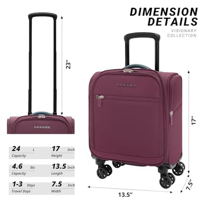 Verage Underseat Carry On Luggage with Wheels,14.5-Inch Plus Underseat | Personal Item Bag,Airline Approved, Laptop Compartment, USB Charging Port - color: Grape red, size: 14.5-Inch Plus Underseat