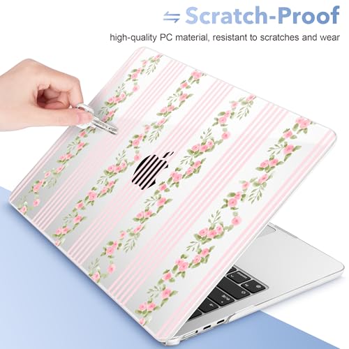 May Chen for MacBook Air 15 inch Case M5 M4 M3 M2 2026 2024-2023, Model A3448 A3241 A3114 A2941, Closes Seamlessly Hard Shell Laptop Cover with Keyboard Cover, Flora & Stripes - color: Flora & stripes