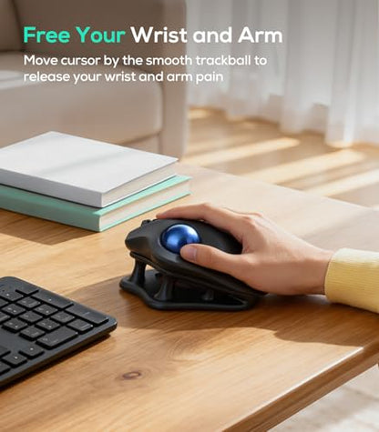 Nulea Wireless Trackball Mouse Ergonomic 21.7 Tilt Stand Thumb Control | Rechargeable mouse with 4 DPI levels,Bluetooth 2.4G connection,3 device switching,precise control,PC Mac compatible-Blue - color: B-Blue