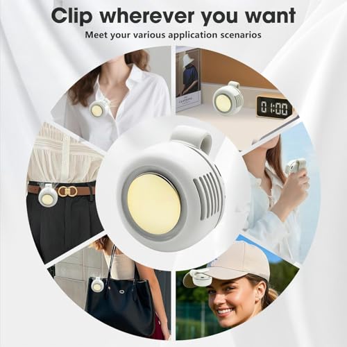 Personal Fan, Portable Clip On Fan for Shirt, USB Rechargeable, White | 360° rotatable air outlet,3-Speed silent Wind mini hands-free bladeless fan, wearable design for office, travel and outdoor