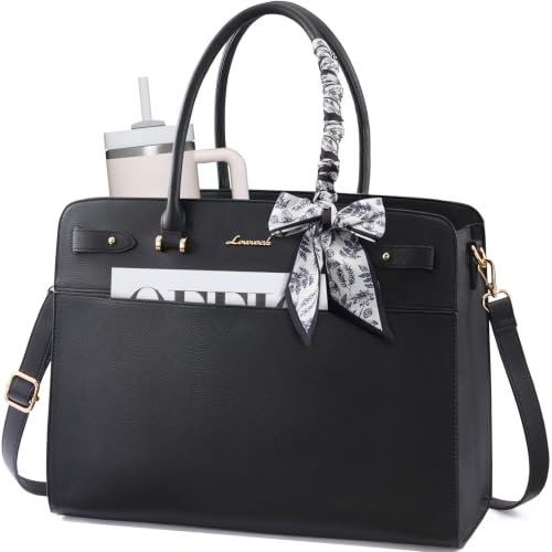 LOVEVOOK Laptop Tote Bag for Women, 15.6 Inch Large Faux Leather Work Bag Waterproof Briefcase Handbag for Teacher Business | Gift - color: Black, size: 15.6 inch