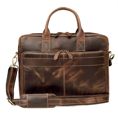 Leather briefcase bag for men Leather Laptop Bags For Men and Women Travel Messenger Bag - color: 18" Brown, size: 18" Briefcase
