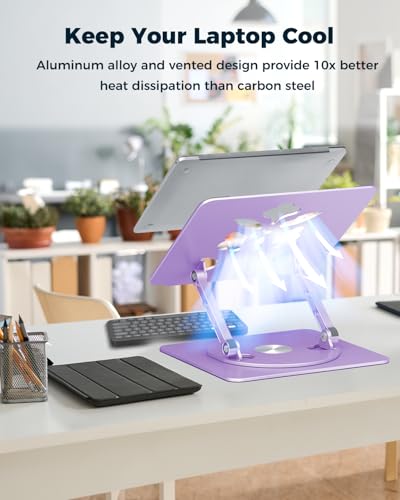 Aoviho 360° Rotating Laptop Stand for Desk | Adjustable, Foldable, Portable Aluminum Ergonomic Riser | Compatible with MacBook, Dell, HP & All Laptops 10-16 inch | Purple - color: Purple