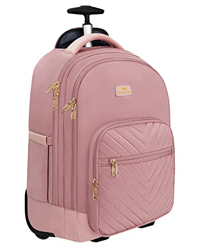 MATEIN Rolling Backpack for Women, Travel Laptop Backpacks with Wheels | 17 Inch Roller Backpack, Carry On Business Luggage, Waterproof Trolley Suitcase Overnight College Work Computer Bag, Pink - color: Pink, size: 17-inch