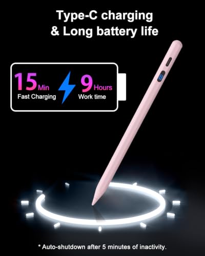 DIGIROOT Stylus Pen for iPhone, High Senstivity Universal Stylus Pen, Pink | 3X Fast Charging, with LED Power Display, Magnetic Adsorption, Compatible with iPhone/Andriod/Tablet/Switch/Samsung Galaxy - color: Pink
