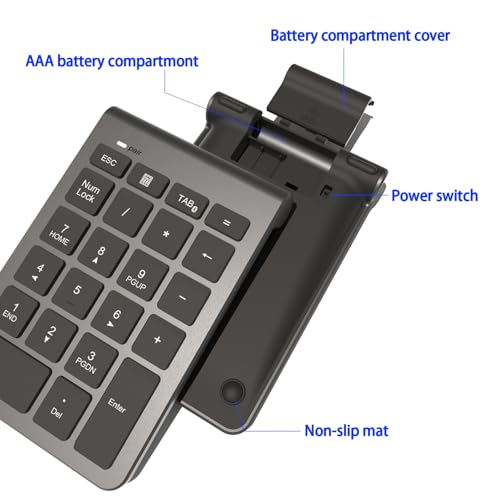 Bluetooth Number Pad, Wireless Numeric Keypad with 22 Keys - Portable Numpad for Laptop/Desktop/MacBook/Surface Pro/Windows/Android/iOS - Quiet Keys 33ft Range & Ergonomic Design