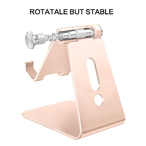 OMOTON Adjustable Cell Phone Stand, C2 Aluminum Desktop Phone Dock Holder Compatible with iPhone 15 14 13 Pro, SE, XR, 8 Plus 7 6, Samsung Galaxy, Google Pixel and More, Gold | Sturdy 3mm Aluminum, Charging Port, 270° Adjustable, Non-Slip Silicone Pads, W
