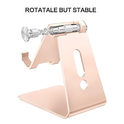 OMOTON Adjustable Cell Phone Stand, C2 Aluminum Desktop Phone Dock Holder Compatible with iPhone 15 14 13 Pro, SE, XR, 8 Plus 7 6, Samsung Galaxy, Google Pixel and More, Gold | Sturdy 3mm Aluminum, Charging Port, 270° Adjustable, Non-Slip Silicone Pads, W