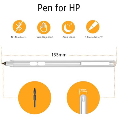 Stylus Pen for HP Omnibook/Envy/Spectre/Pavilion x360, 1024 Pressure | MPP 1.51 Stylus Pen with Palm Rejection, 2500H Battery Digital Pen with Eraser for Drawing/Note-Taking, AAAA Battery Included - color: Platinum