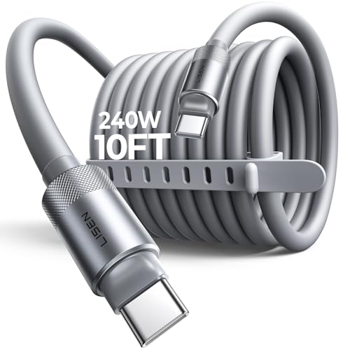 LISEN 10FT USB C Cable Fast Charging, Chubby 240W Cable USB C to USB C Fast Charging Soft Silicone USBC to USBC Parallel Cable for iPhone 17 Pro Max 16 15 Air Samsung S25 Ultra MacBook Pro Air iPad - color: Grey, size: 10FT