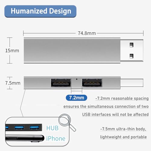 USB 3.0 Hub, VIENON Aluminium 3-Port USB Hub USB Splitter USB Expander for Laptop, Xbox, Flash Drive, HDD, Console, Printer, Camera,Keyborad, Mouse (Grey) - color: Grey