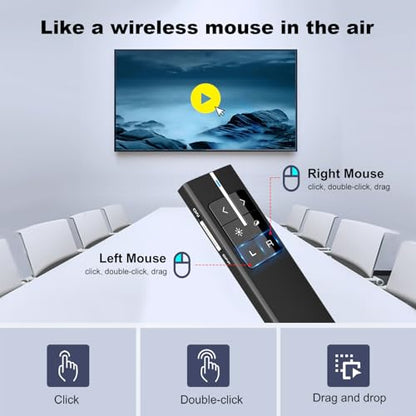 N99 Air Mouse Presentation Clicker with Laser Pointer, Wireless Presenter | Rechargeable Clicker for PowerPoint presentations, Volume Control PowerPoint Clicker, Presentation Remote, Annotate and Erase