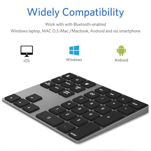JOYEKY Bluetooth Number Pad, Wireless Numeric Keypad, USB-C Rechargeable External 34-Keys Numpad, Financial Data Entry Keyboard for iMac, MacBook Air/Pro, PC Desktop, Laptop Notebook - color: A-Black