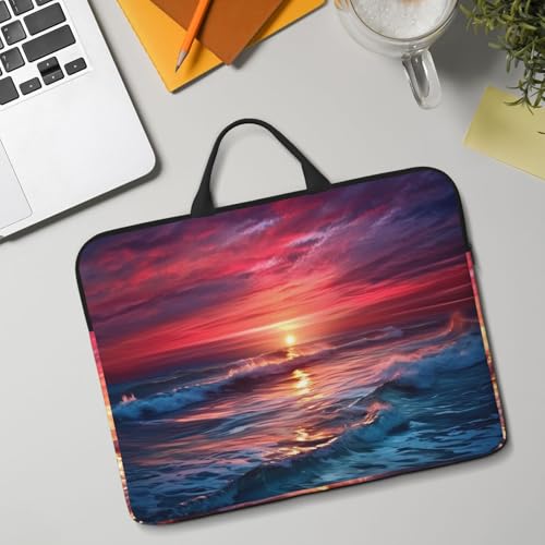 14 Inch Laptop Sleeve Case Waterproof Lightweight Laptop Case Bag Ocean Tide At Warm Twilight Travel Laptop BagsWith Handle Briefcase Messenger Bag For Women Men