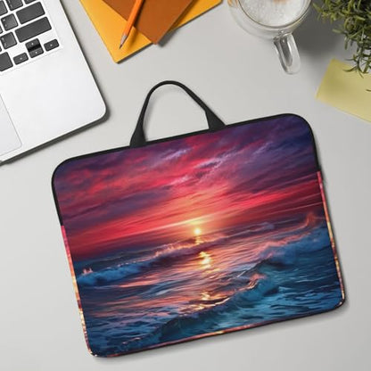 14 Inch Laptop Sleeve Case Waterproof Lightweight Laptop Case Bag Ocean Tide At Warm Twilight Travel Laptop BagsWith Handle Briefcase Messenger Bag For Women Men