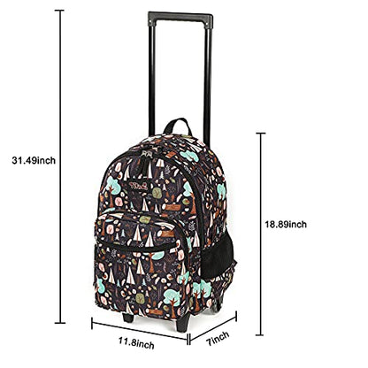 Tilami Rolling Backpack 18 inch Double Handle with Lunch Bag Wheeled Kids Backpack for Girls and Boys, INS Brown - color: Ins Black